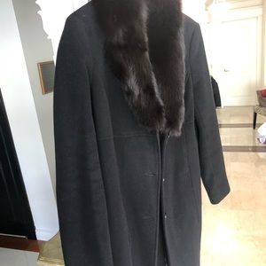 Andrew Marc Blk Wool Fur Collar Coat  L